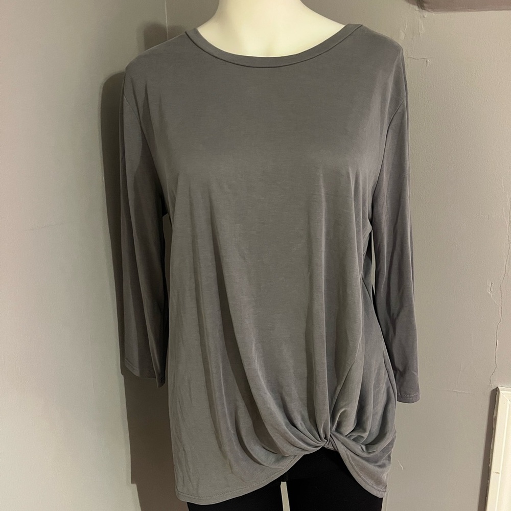 Green Envelope Gray Relaxed Long Sleeve Tie Front Tunic